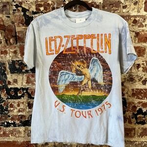 Led Zeppelin Band Tee T Shirt Size Small US Tour 1975 Short Sleeve Blue